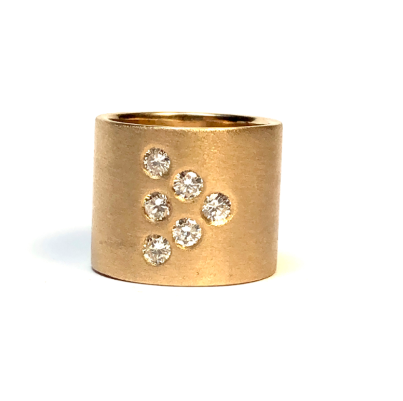 CJL Preowned 14k Yellow Gold Cylinder wide Diamond Band Ring. CloseOut