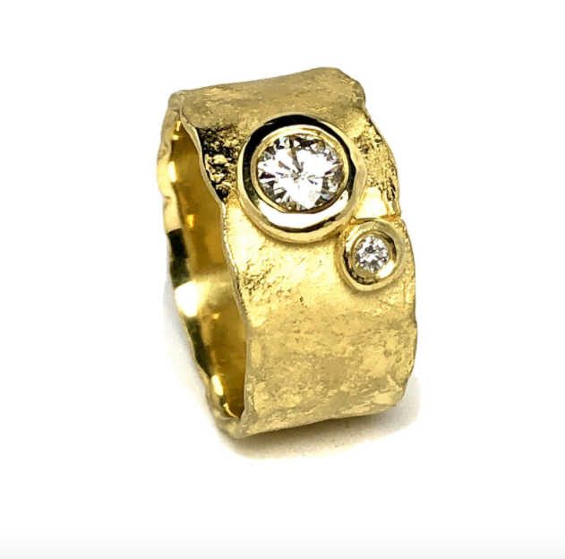 CJL Original 18k Gold Rough Finished Diamond Band Ring