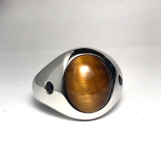 CJL Original sterling silver tiger eye and black spinel Gents Ring