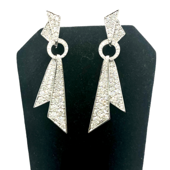 New 18k white gold Deco inspired 4.90ct tw diamond earring Curtis J