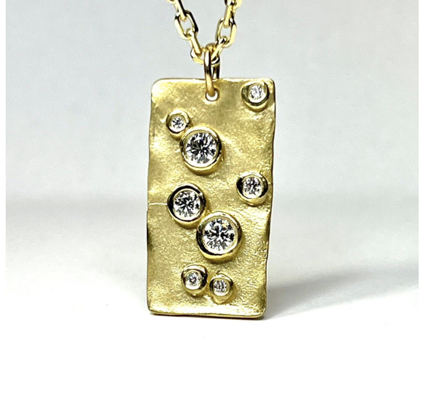 CJL Original 18k Yellow Gold Artisan ID Diamond Pendant With Chain