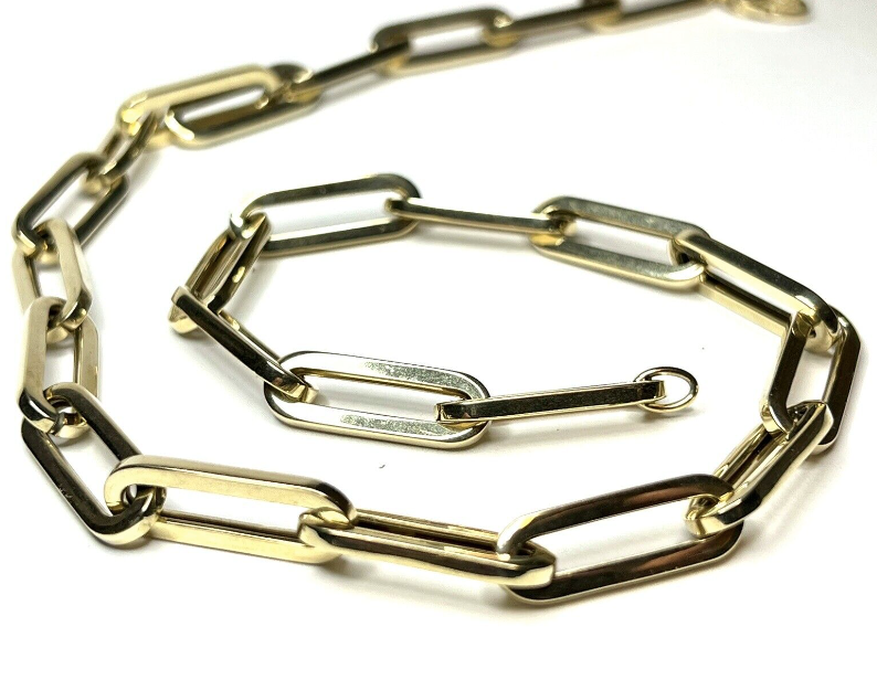 CJL 14k Yellow Gold Jumbo Hollow Paper Clip Chain. 6mm wide Curtis J