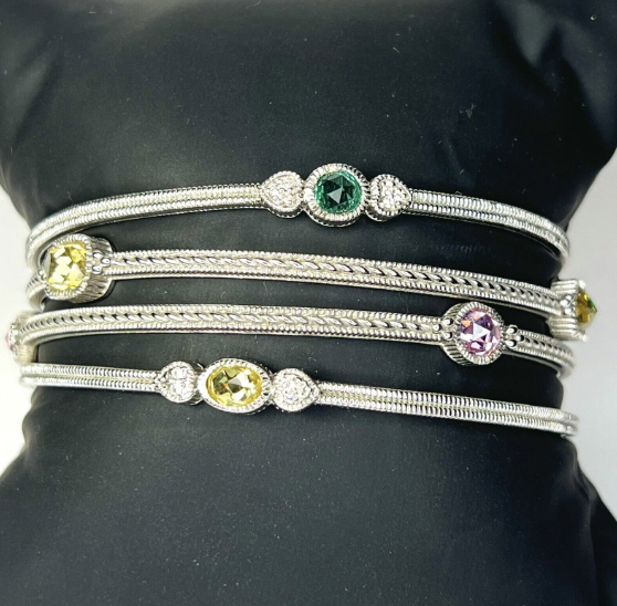 Judith Ripka Estate Sterling Silver Bangle 4 Piece Set With Cz Curtis